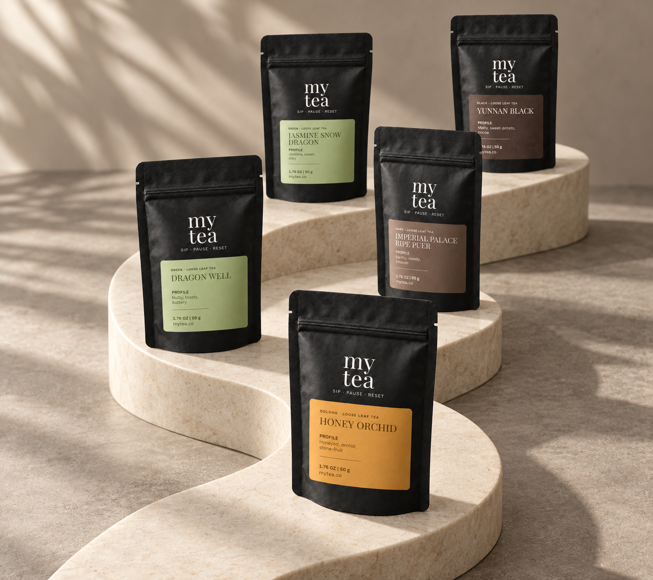 Five loose leaf teas from the mytea starter set
